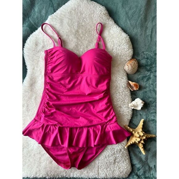 Tommy Bahama Fuchsia One Piece Ruffle Swimsuit size 8 - Picture 10 of 10